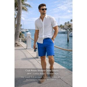 Club Room Men's Stretch Chino Shorts Blue Size 38W | Cotton Blend Summer Casual